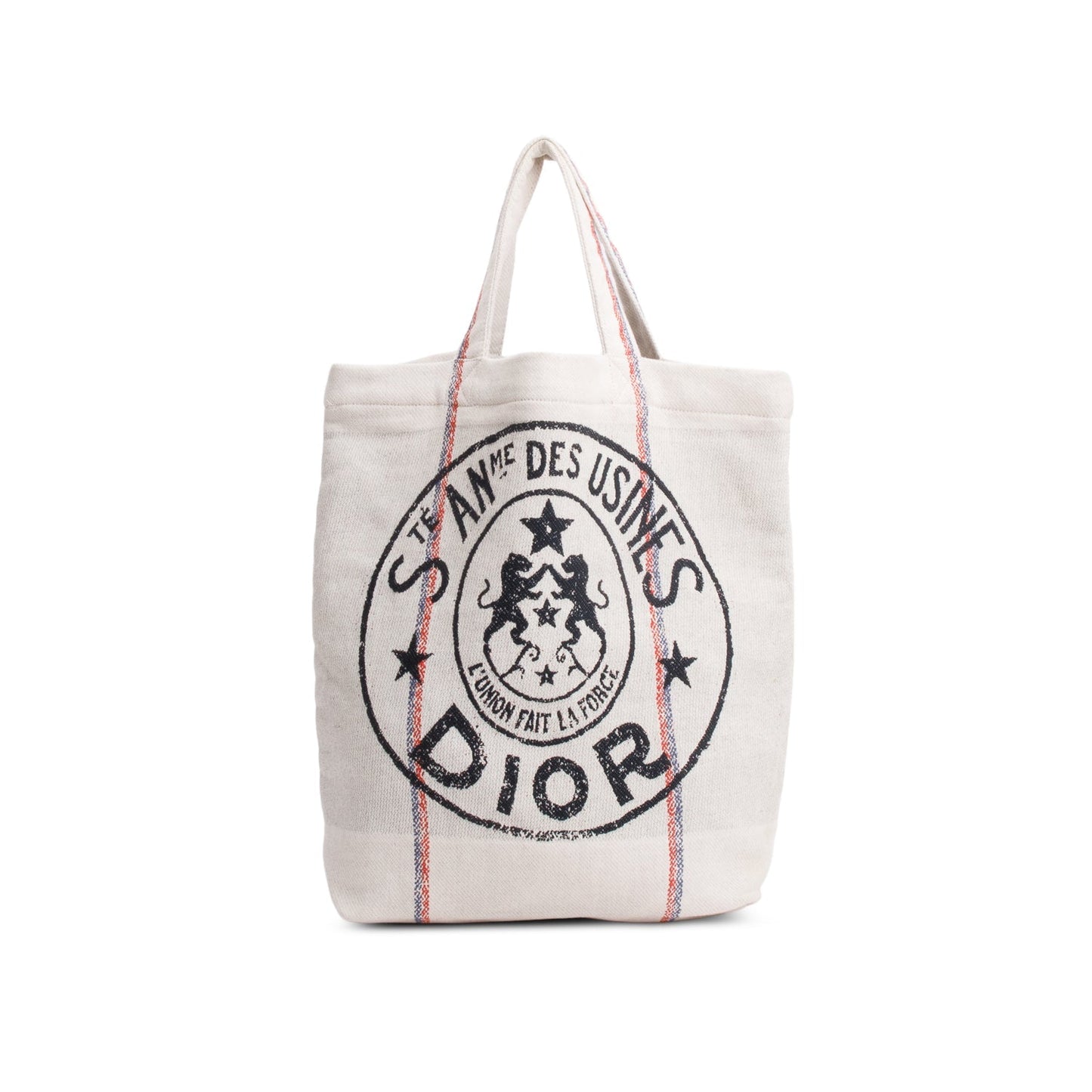 Christian Dior Beige Canvas 'L'union Fait La Force' Tote Bag