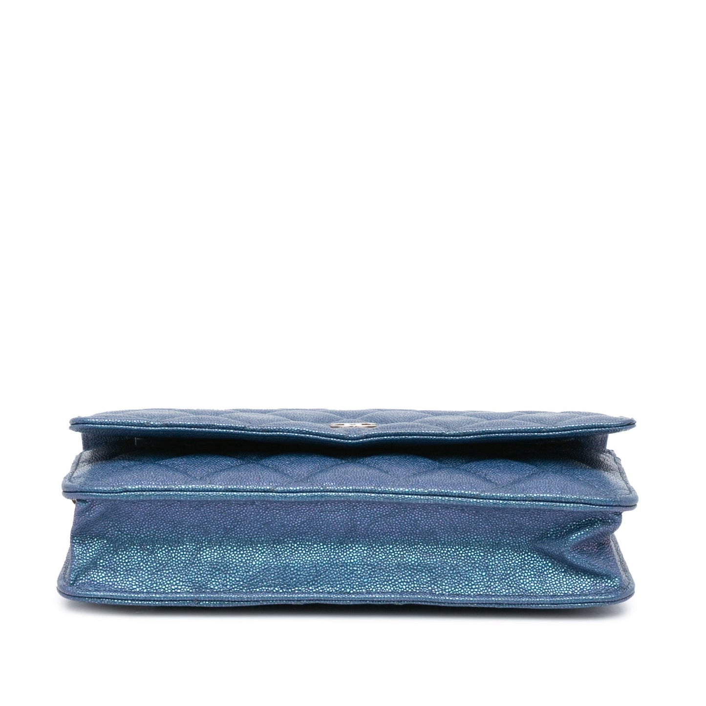 Blue Chanel CC Quilted Iridescent Caviar Wallet on Chain Crossbody Bag