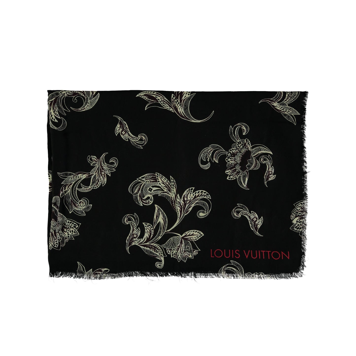 LOUIS VUITTON Louis Vuitton Black and White Floral Pattern Scarf