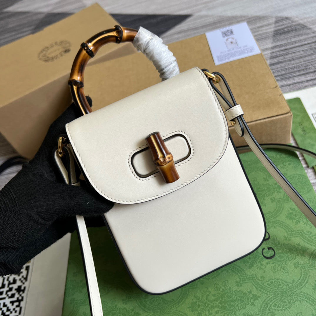 gg Bamboo Mini Handbag White For Women, Women’s Bags 6in/16cm gg 702106 UZY0T 9022