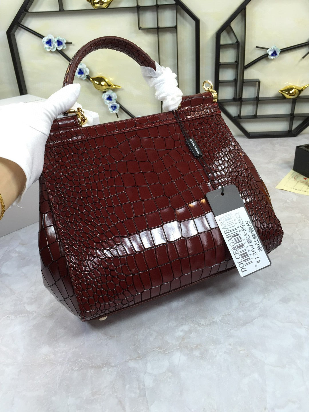 Top Quality MeTop Qualityum Sicily Bag In Foiled CrocoTop Qualityle-Print Burgundy For Women 10.2in/26cm Top Quality