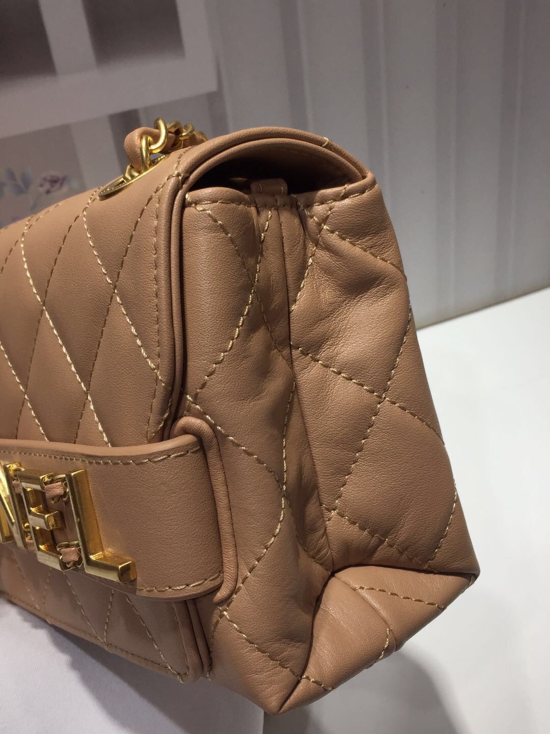 CHLFront Logo Small Flap Bag Gold Hardware Apricot For Women, Women’s Handbags, Shoulder Bags 8in/21cm AS1490