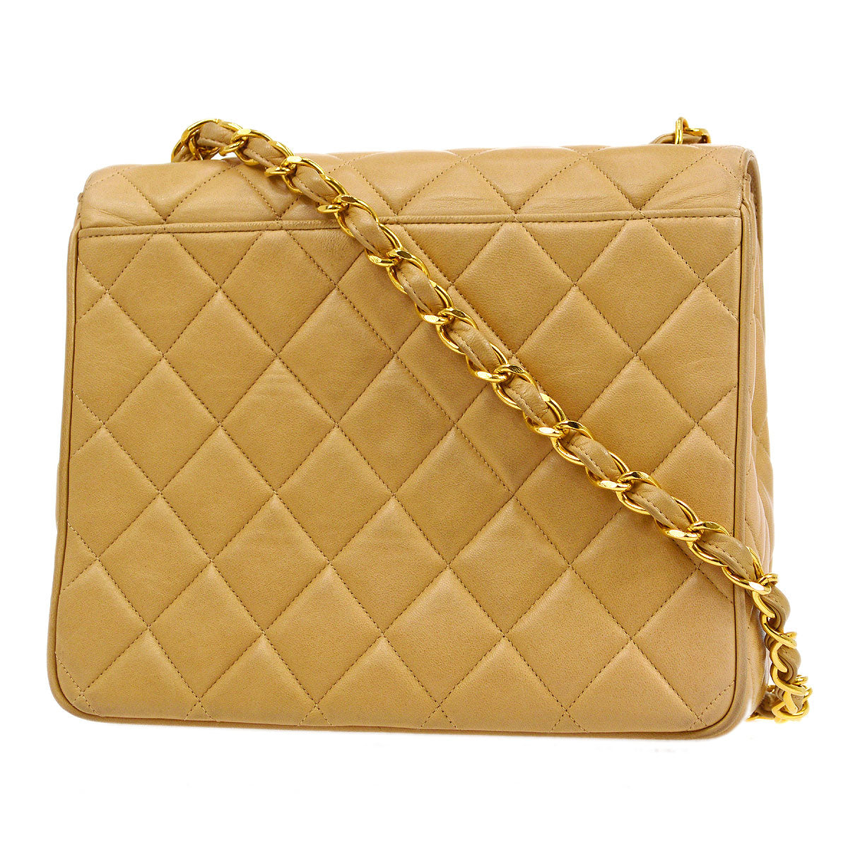 Chanel 1994-1996 Beige Lambskin Straight Flap Medium