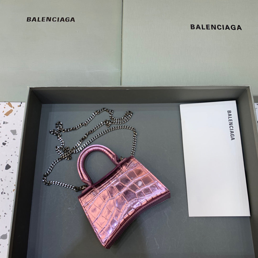 Top Quality Hourglass Mini Handbag With Chain In Light Pink, For Women,  Bags 4.7in/12cm