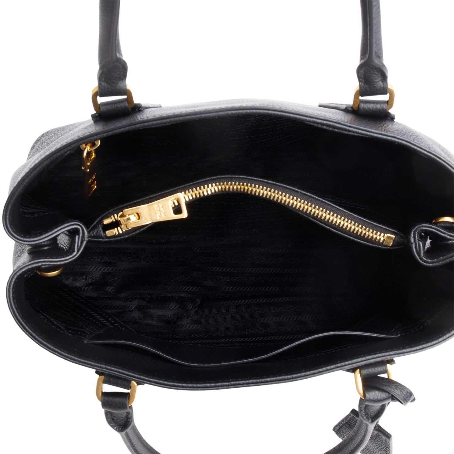 Prada Black Vitello Phenix Cuir Medium Double Bag