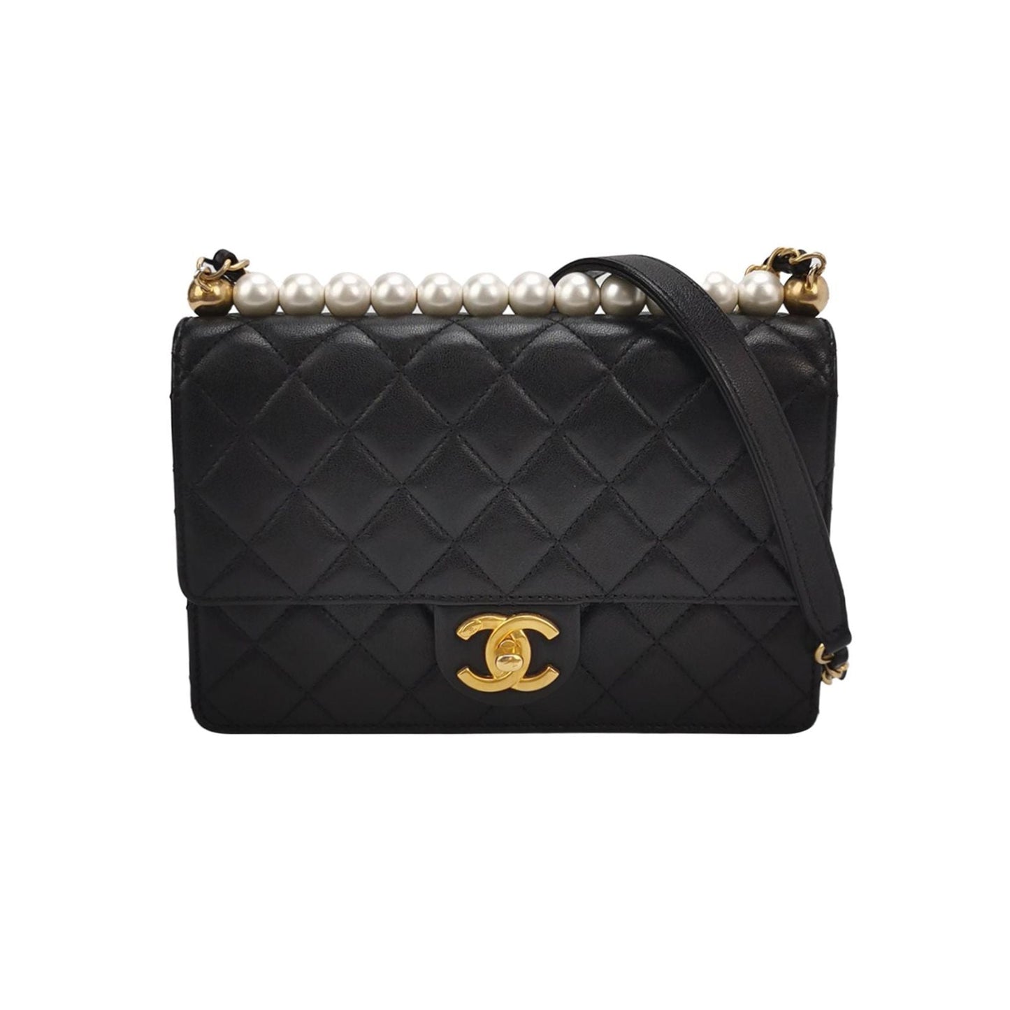 Chanel Flap Bag Lamb Leather Quilted Pearl Decor Classic Double C Buckle Shoulder Bag 250430781173377