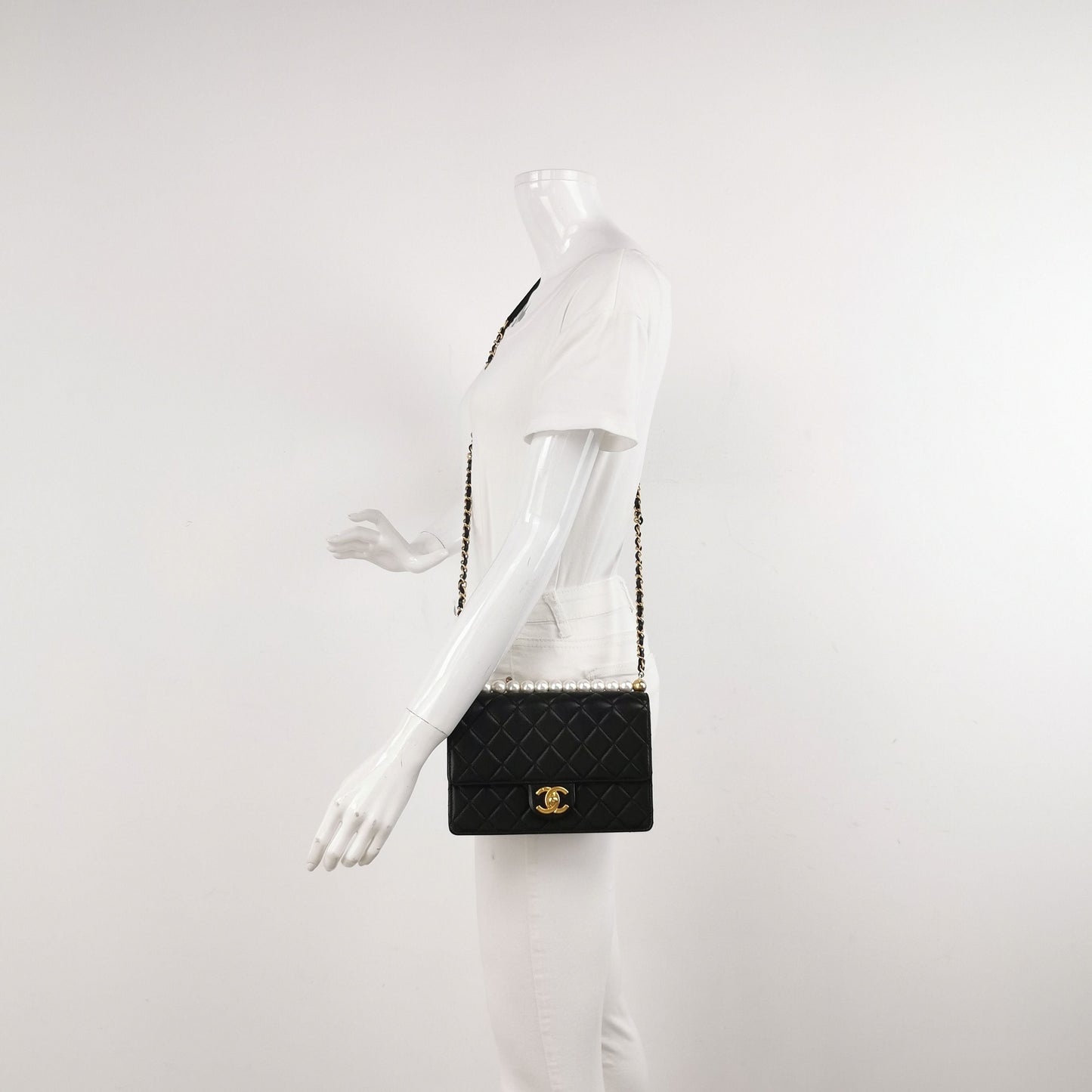 Chanel Flap Bag Lamb Leather Quilted Pearl Decor Classic Double C Buckle Shoulder Bag 250430781173377