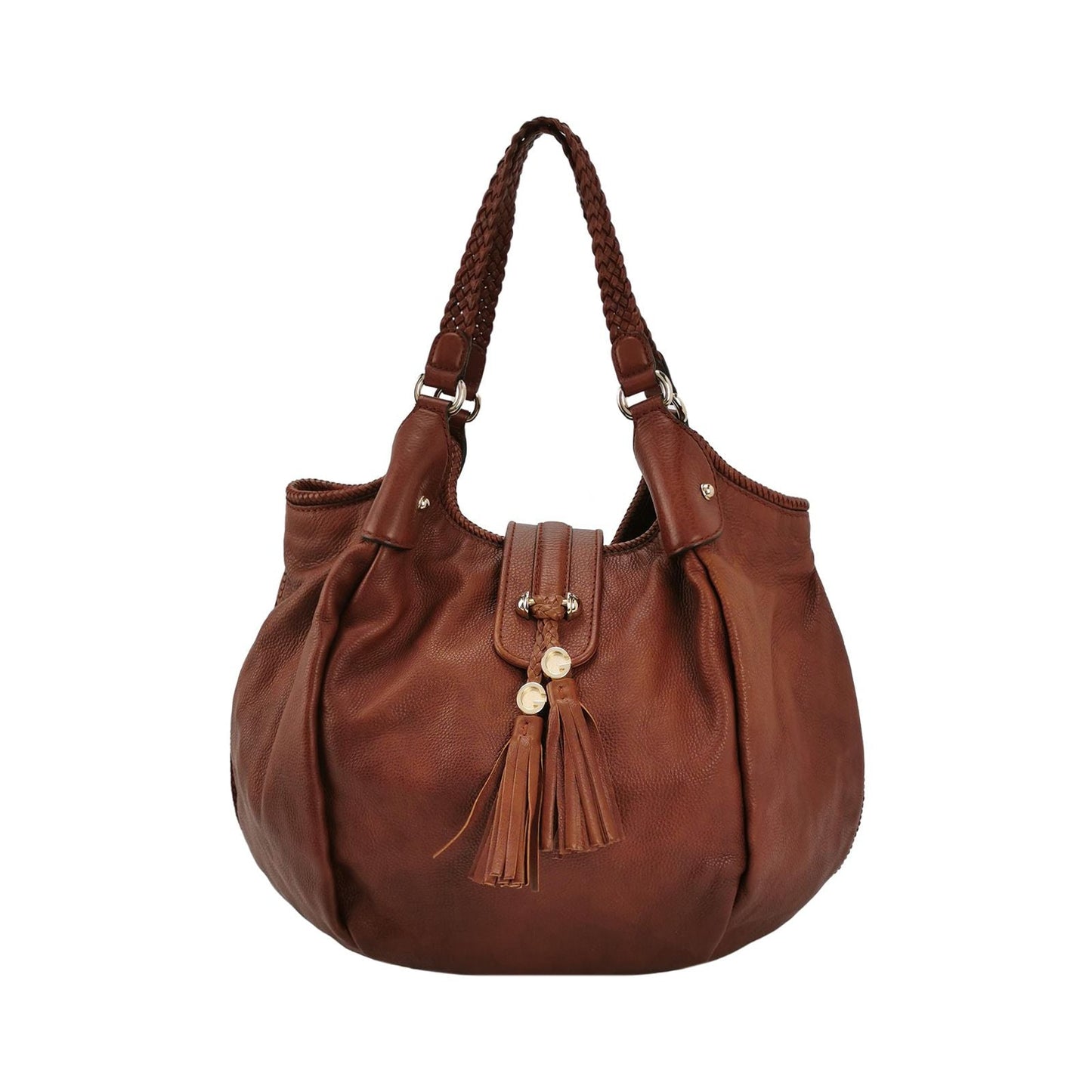 Gucci Leather Solid Color Fringe Woven Strap Shoulder Bag