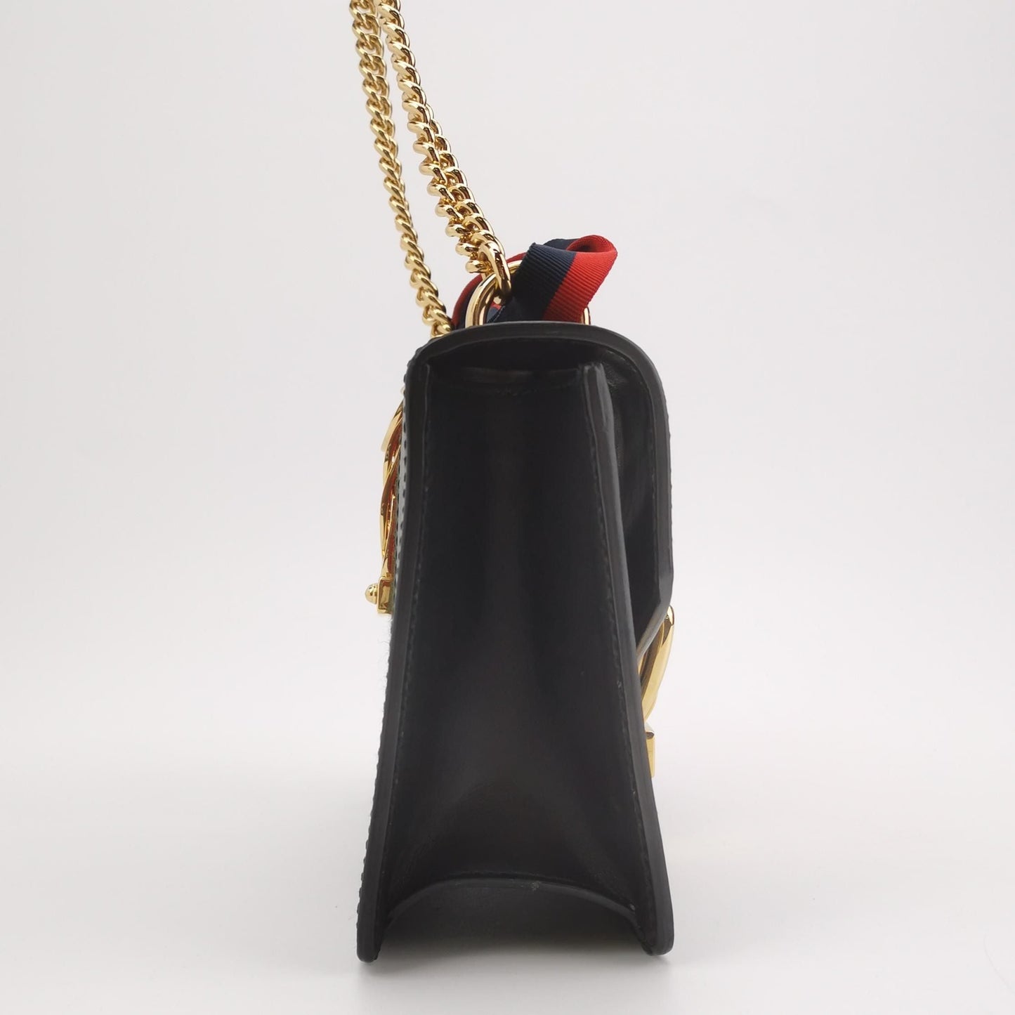 Gucci Sylvie Mini Leather Crossbody Bag with Ribbon and Metal Buckle