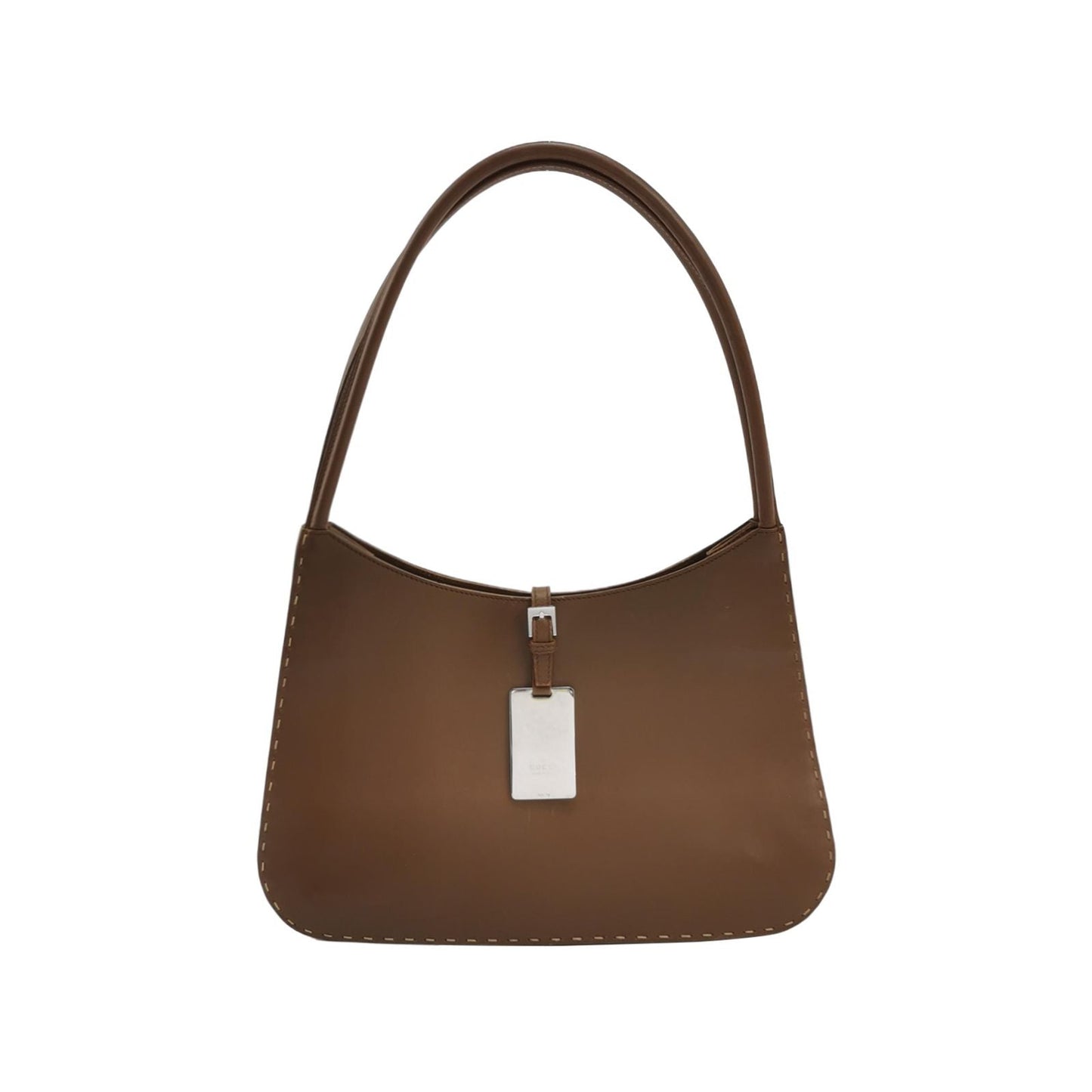 Gucci Leather Solid Metal Logo Snap Shoulder Bag
