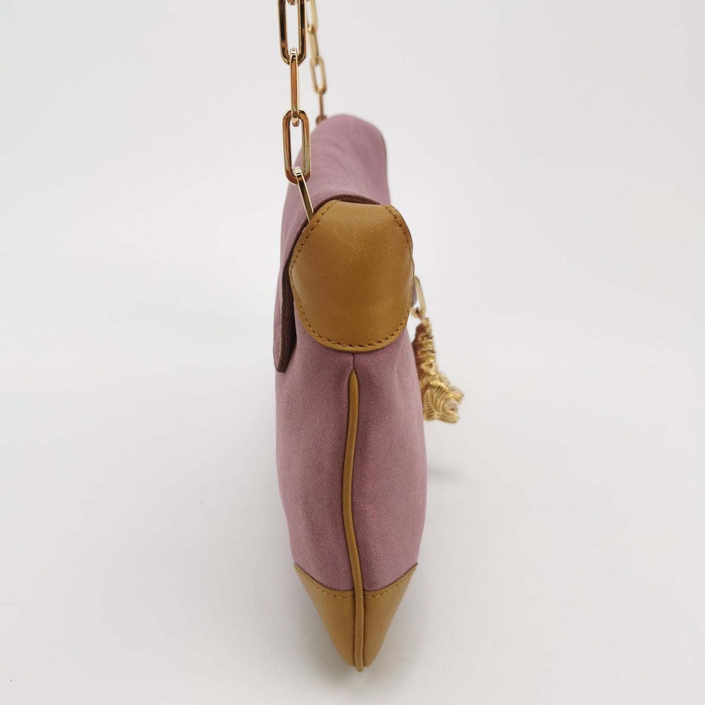 Gucci Suede Leather Tiger Head Pendant Shoulder Bag