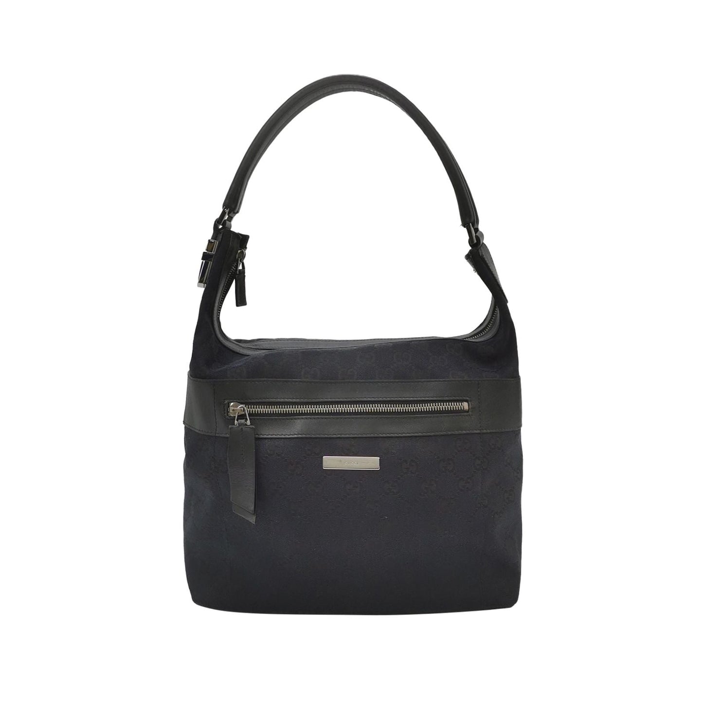 Gucci Leather Canvas Solid Pattern Logo Zipper   Shoulder Bag