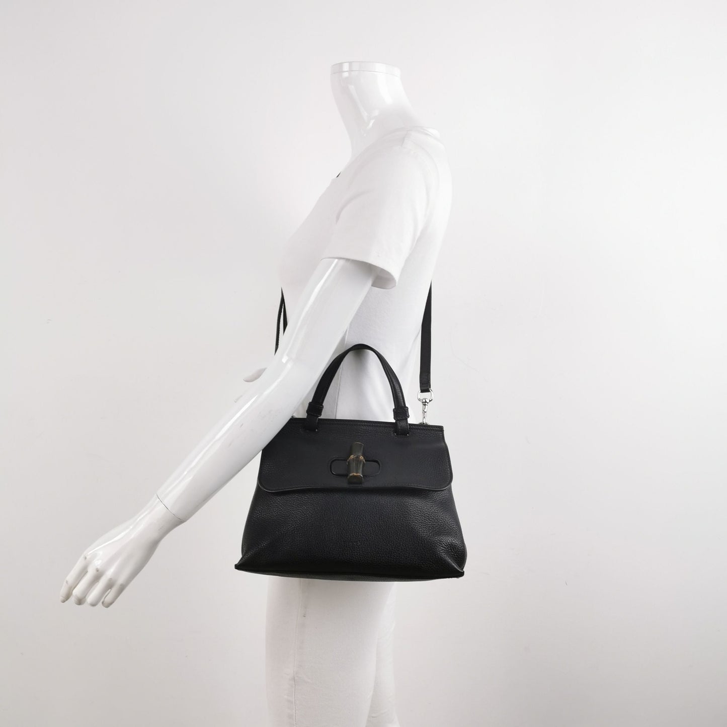 Gucci Daily Small Leather Solid Bamboo Twist Lock Crossbody Shoulder Bag