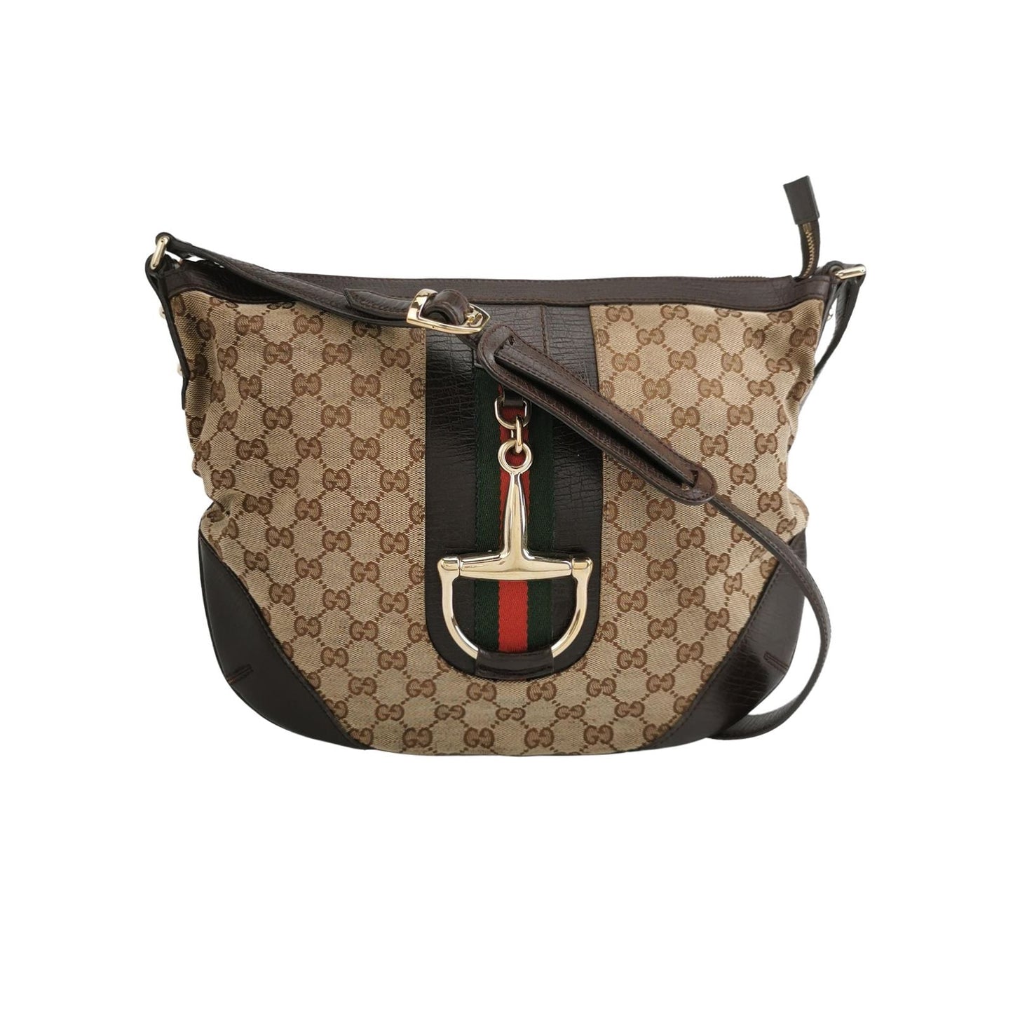 Gucci Leather and Canvas GG Monogram Striped Shoulder Bag
