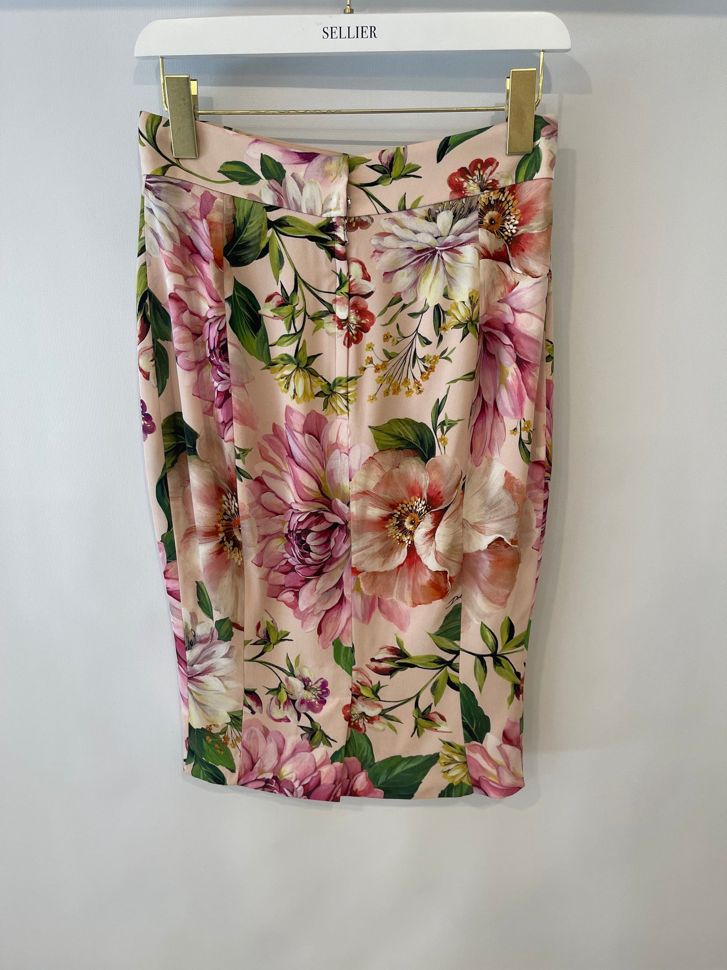 Dolce Gabbana Pink Silk Floral Print Top and Midi Skirt Set Size IT 40 (UK 8)