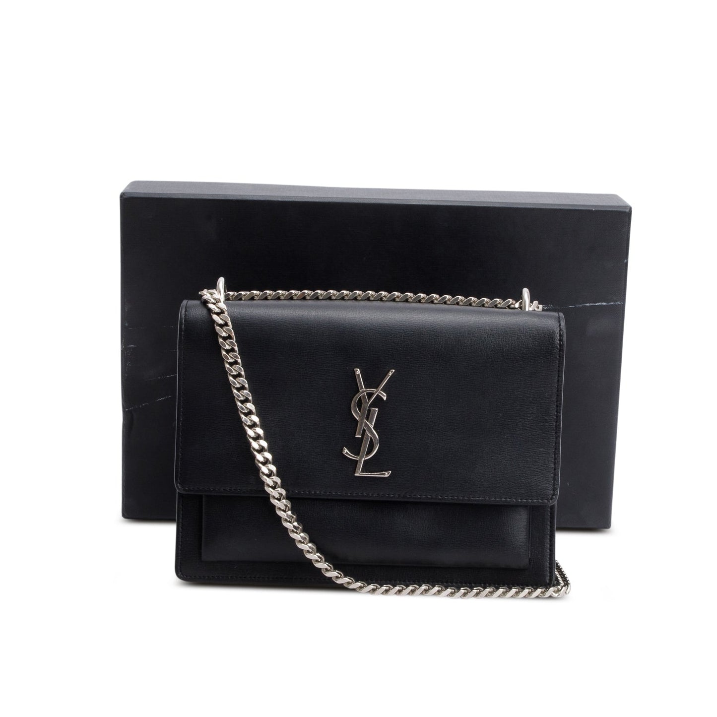 Saint Laurent Black Calfskin Leather Medium Sunset Shoulder Bag