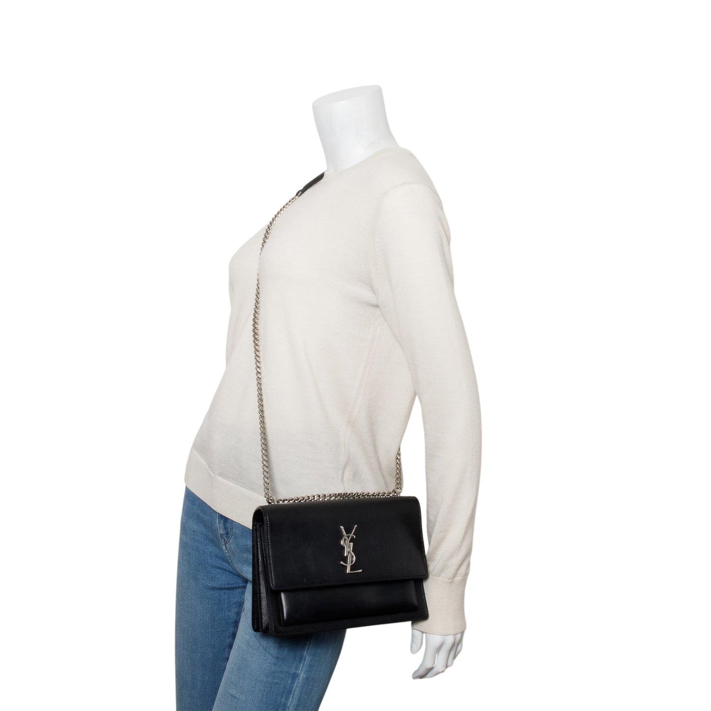 Saint Laurent Black Calfskin Leather Medium Sunset Shoulder Bag
