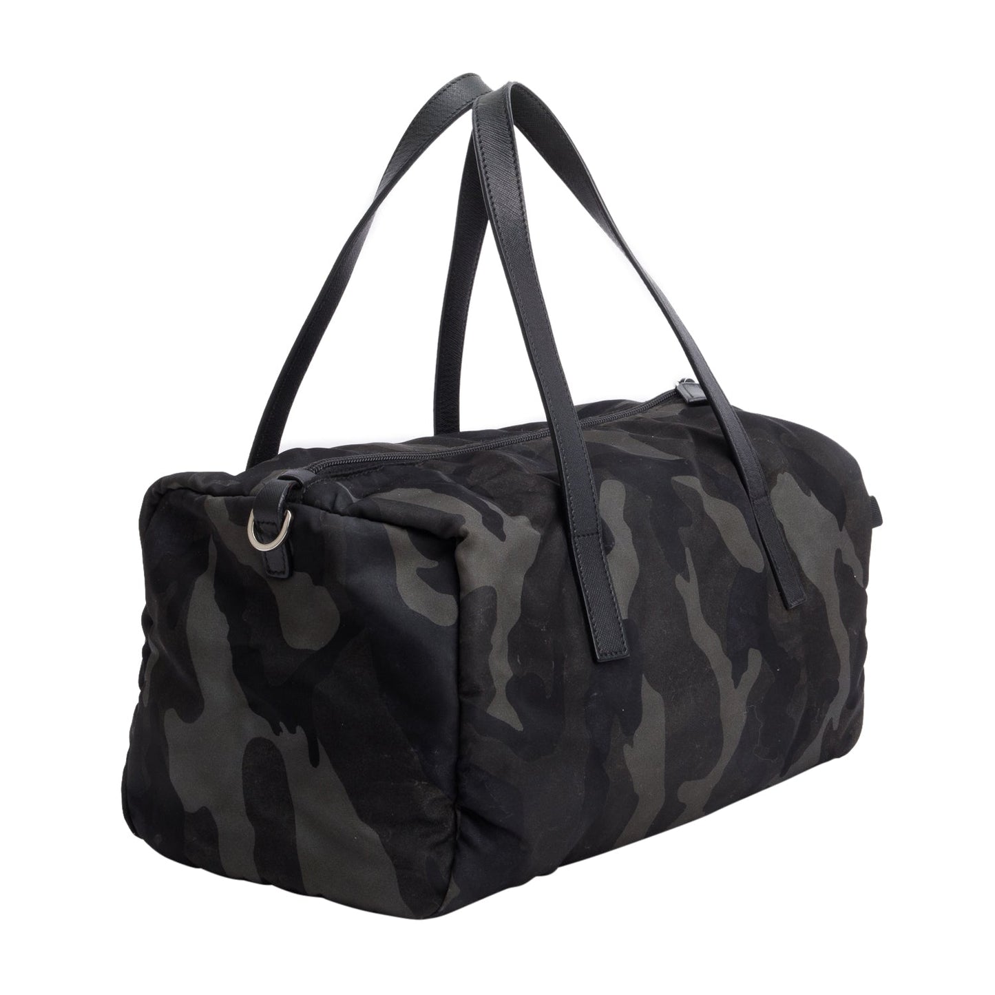 Prada Black Nylon Convertible Camouflage Small Boston Bag