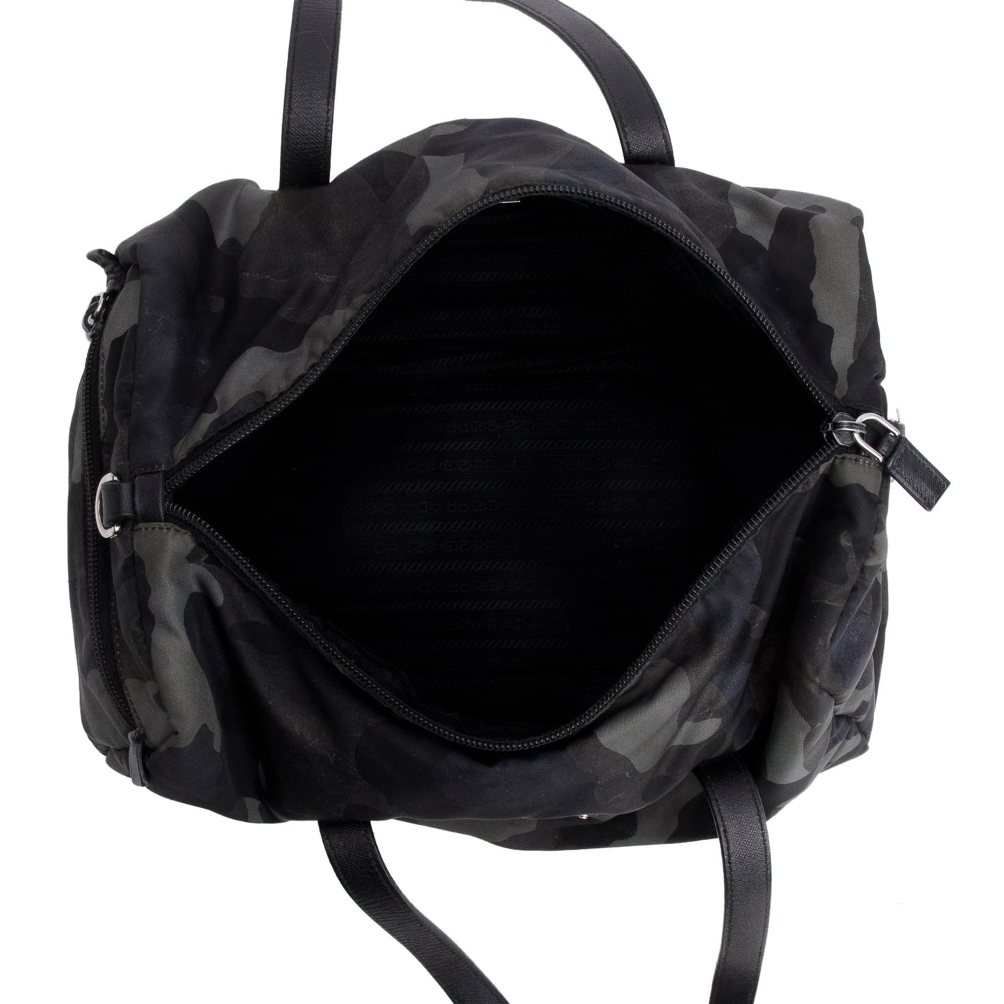 Prada Black Nylon Convertible Camouflage Small Boston Bag