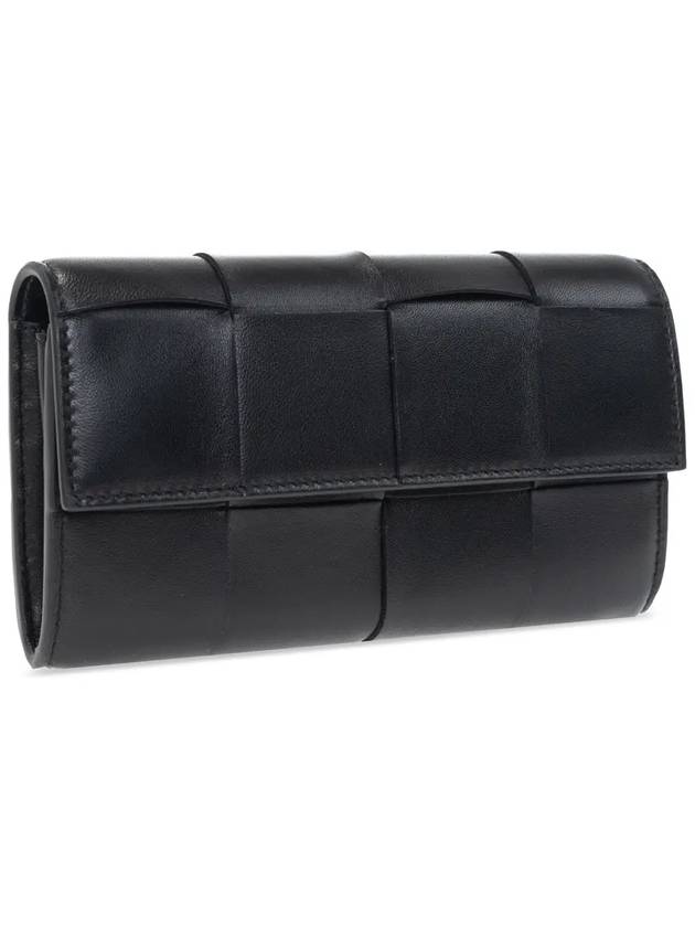 Luxury Bottega Veneta Intrecciato Flap Long Wallet Black
