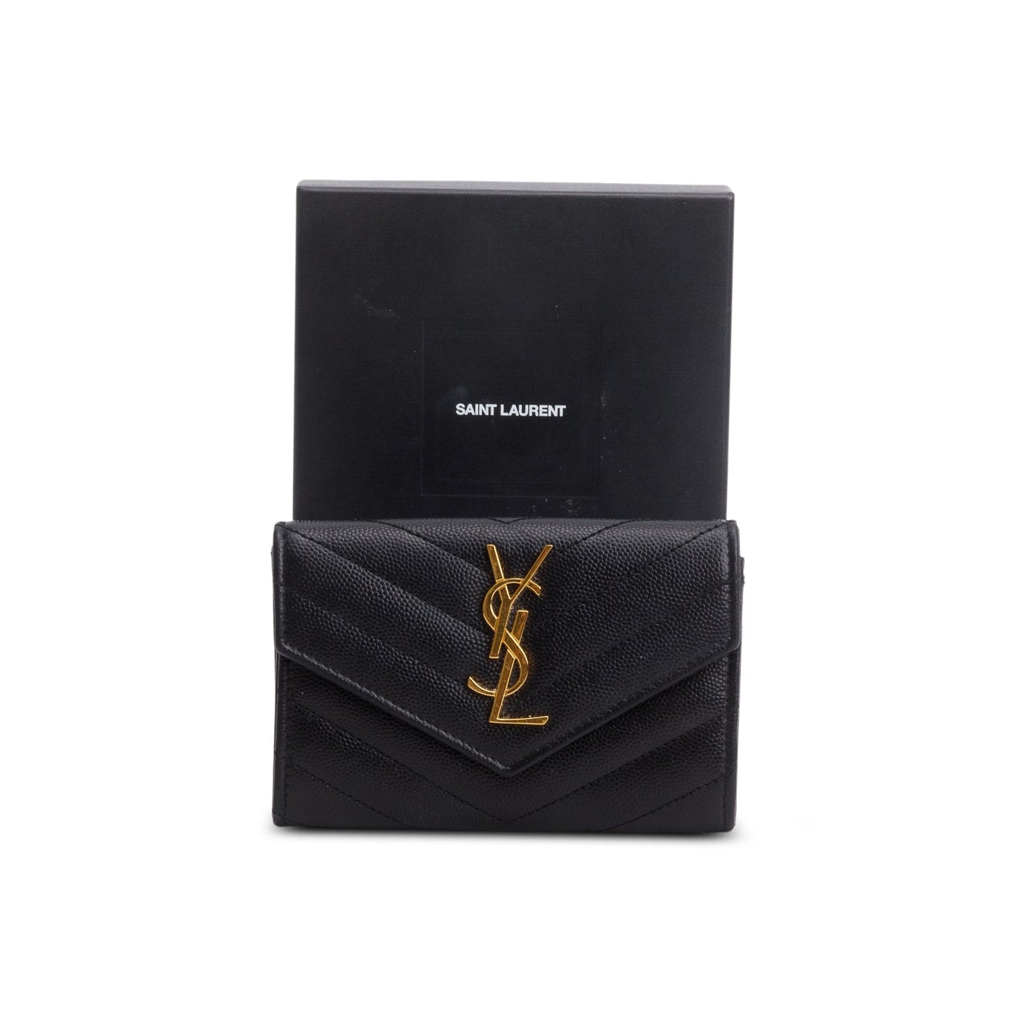 Saint Laurent 2020 Black Grain De Poudre Cassandre Matelasse Small Envelope Wallet