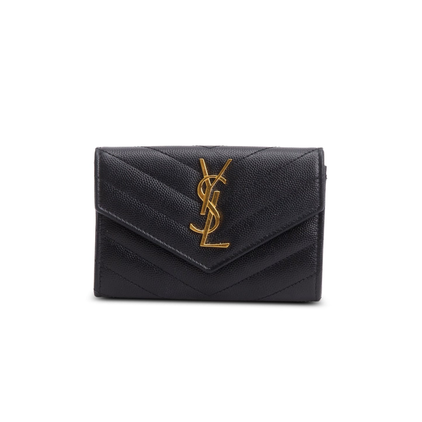 Saint Laurent 2020 Black Grain De Poudre Cassandre Matelasse Small Envelope Wallet