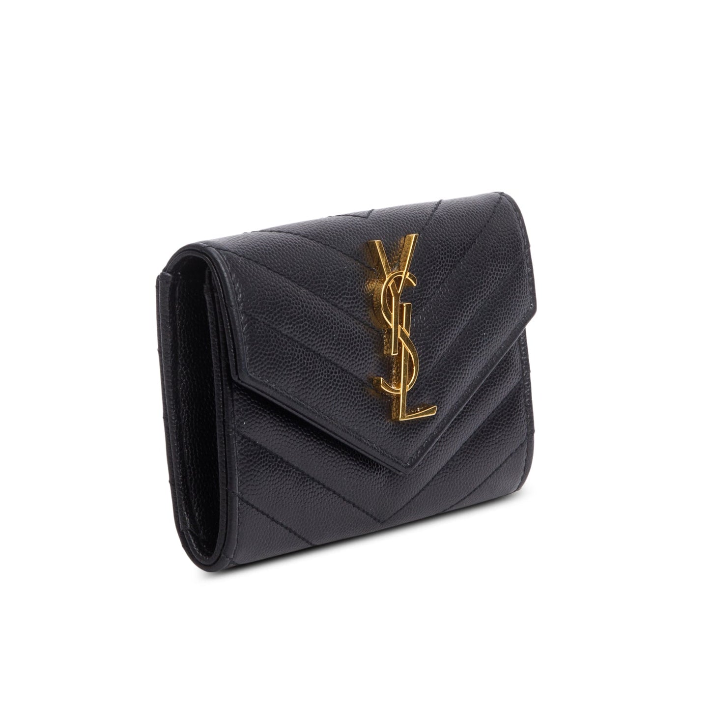 Saint Laurent 2020 Black Grain De Poudre Cassandre Matelasse Small Envelope Wallet