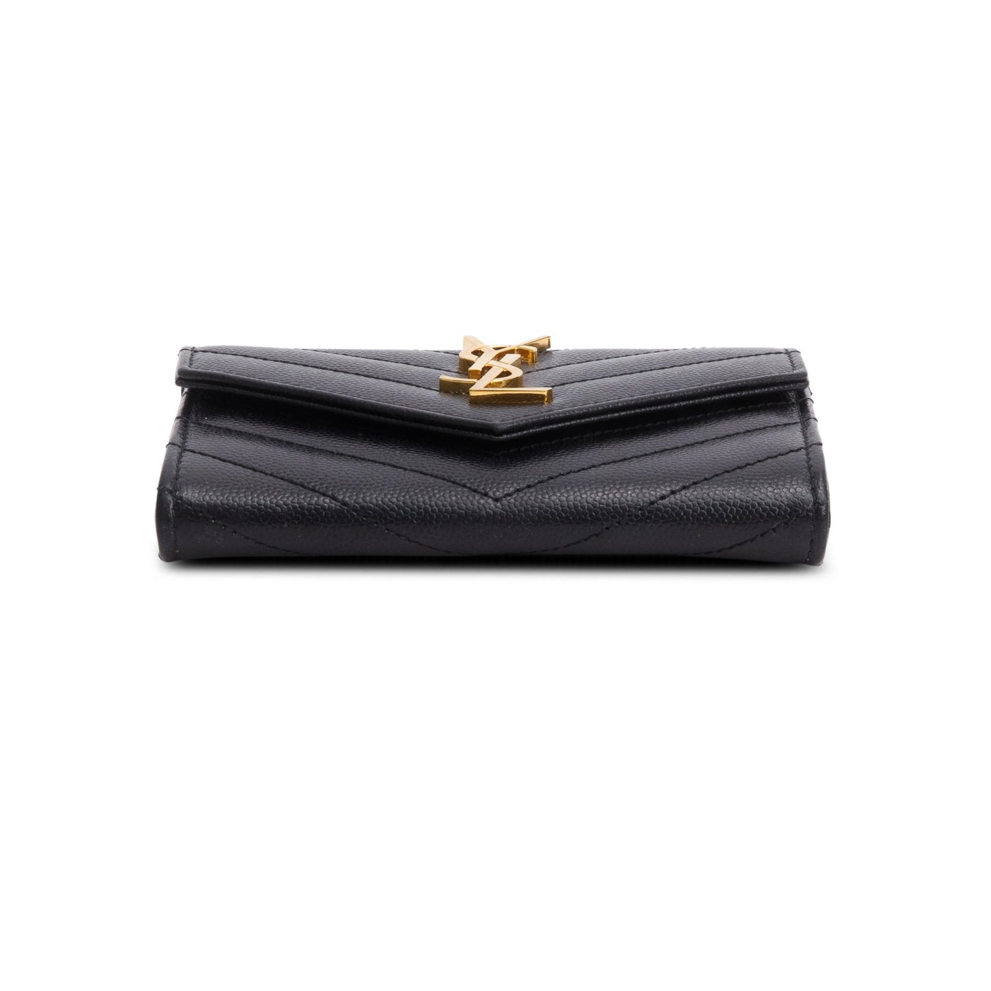 Saint Laurent 2020 Black Grain De Poudre Cassandre Matelasse Small Envelope Wallet