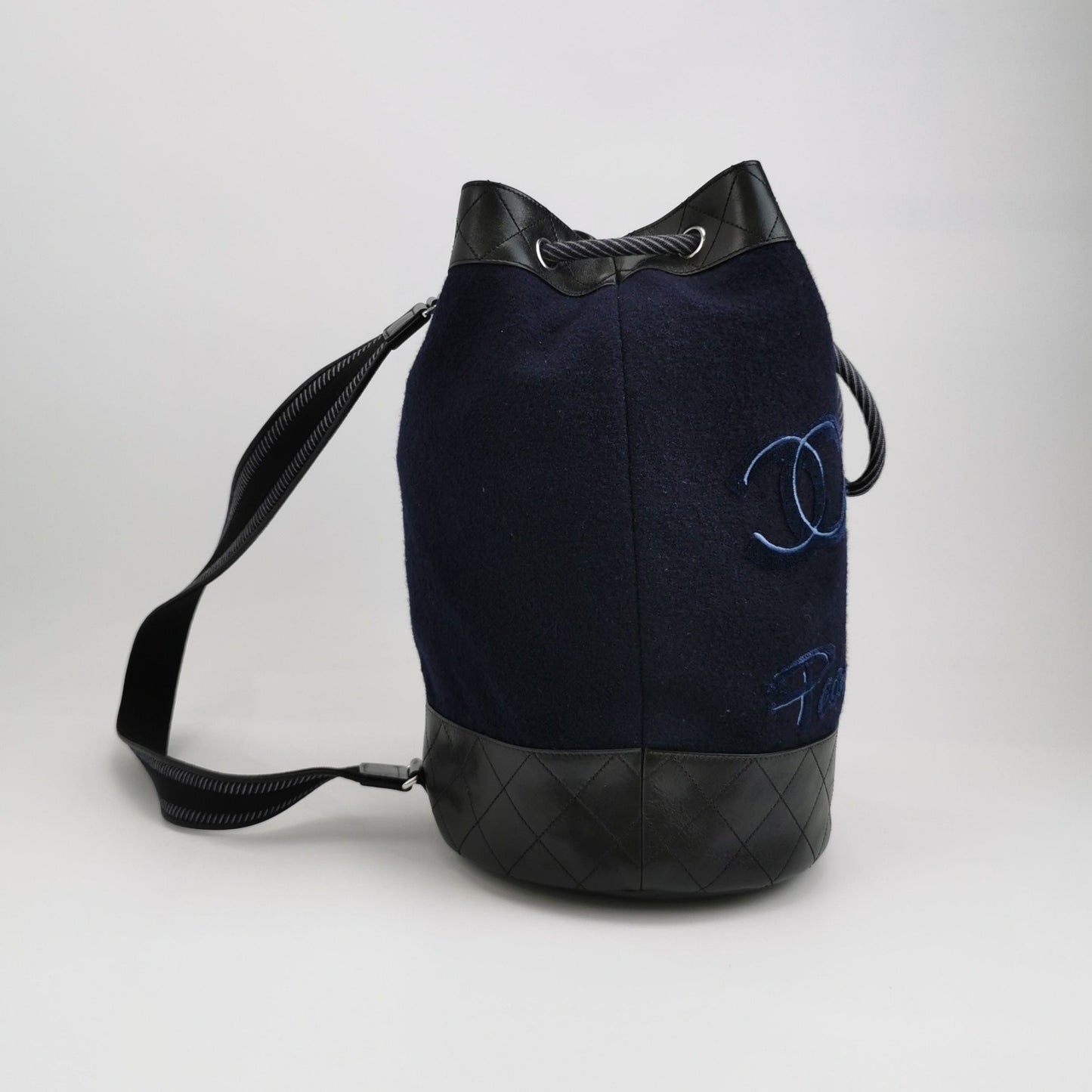 Chanel Calfskin Two C Logo Drawstring Bucket Crossbody Bag 250509781184656