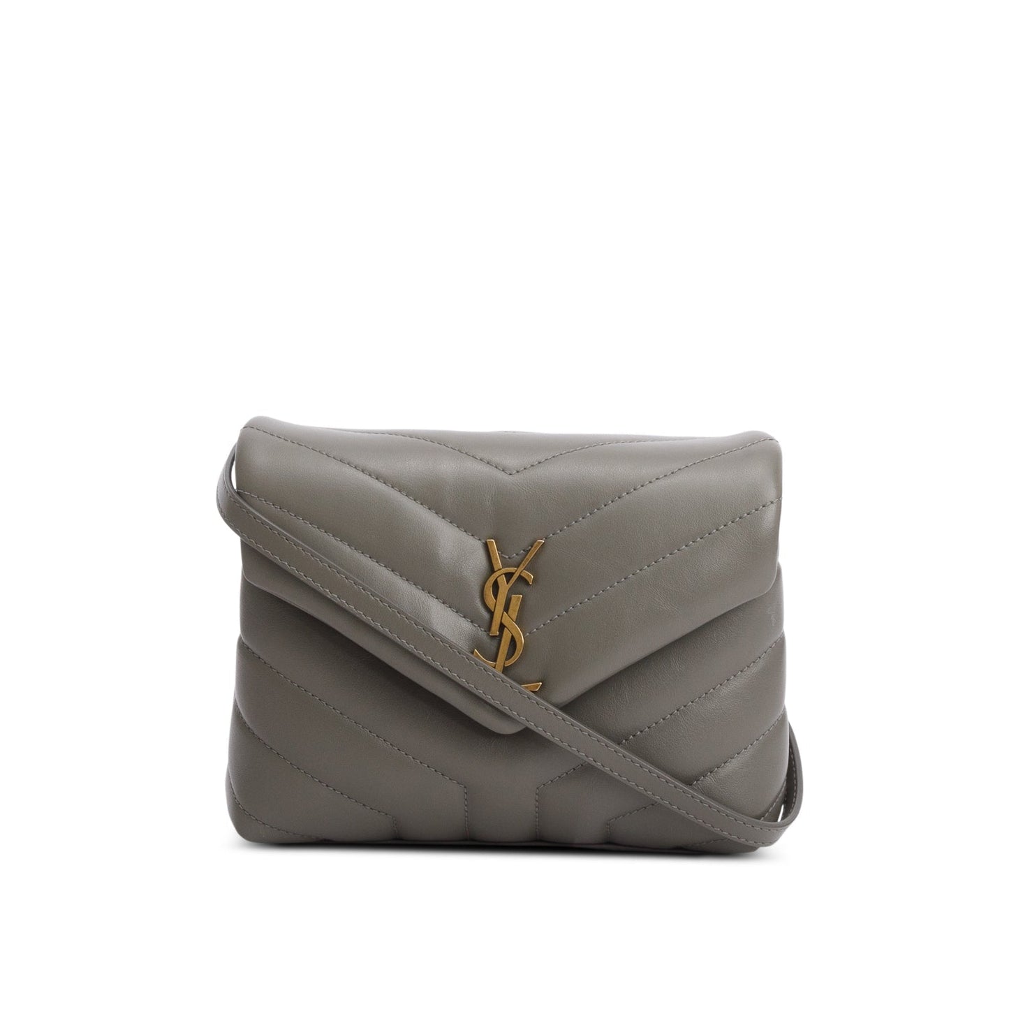 Saint Laurent 2021 Grey Calfskin Y Quilted Monogram Toy Loulou Crossbody Bag