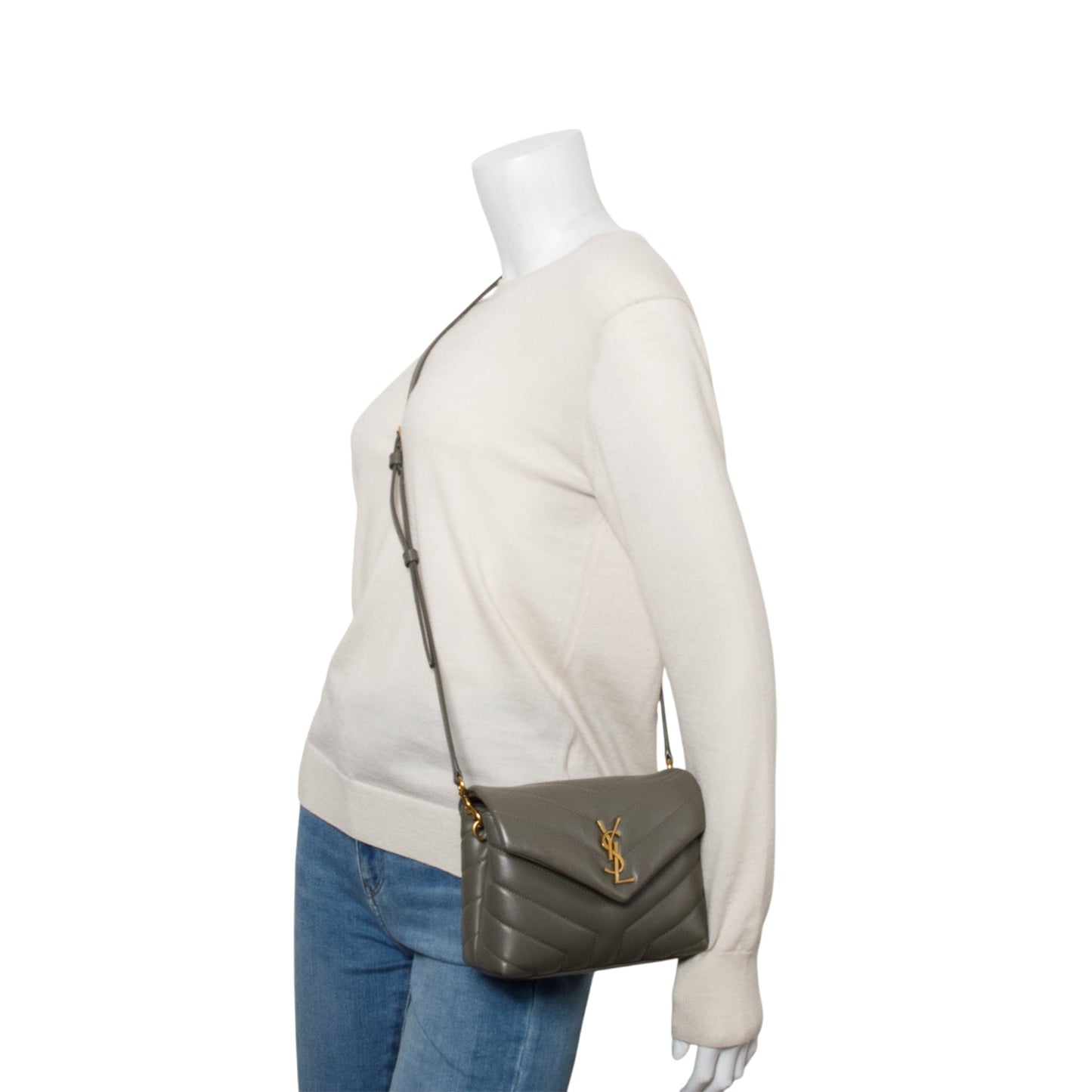 Saint Laurent 2021 Grey Calfskin Y Quilted Monogram Toy Loulou Crossbody Bag