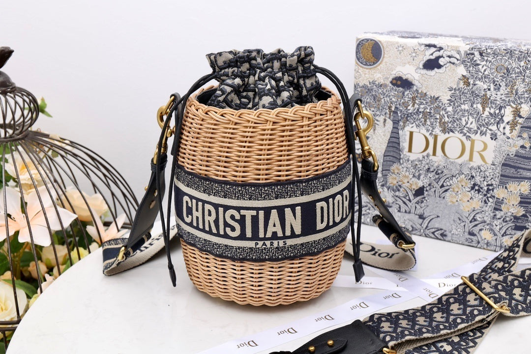 Top Quality MeTop Qualityum Lady Bag Natural Wicker  Blue For Women 28cm/11in CD M0505CMVO_M808