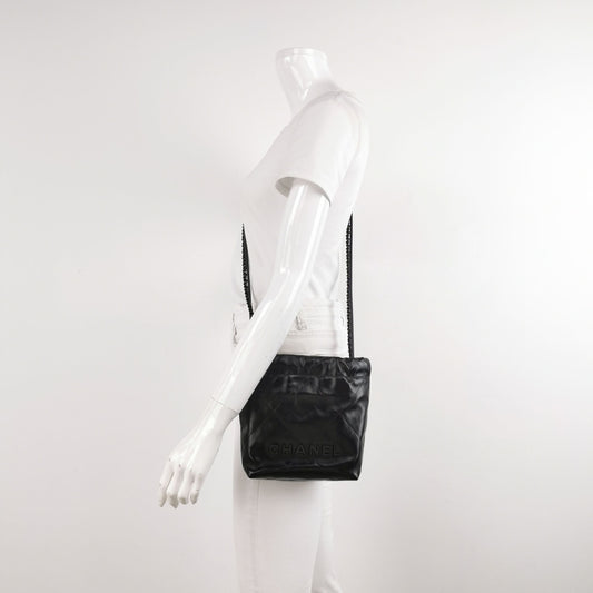 Chanel 22Bag So Black Mini Calfskin Quilted Logo Coin Pendant Crossbody Bag 250526781208437