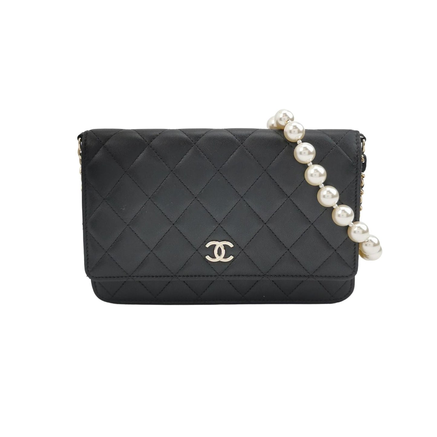 Chanel Quilted Lambskin Double C Logo Pearl Chain WOC Crossbody Bag 057852400506