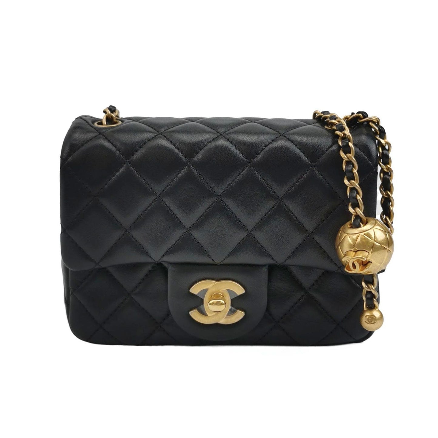 Chanel Classic Flap Seasonal Limited Edition Square Mini Lambskin Quilted Gold Ball Double C Chain Crossbody Bag 250512781189972