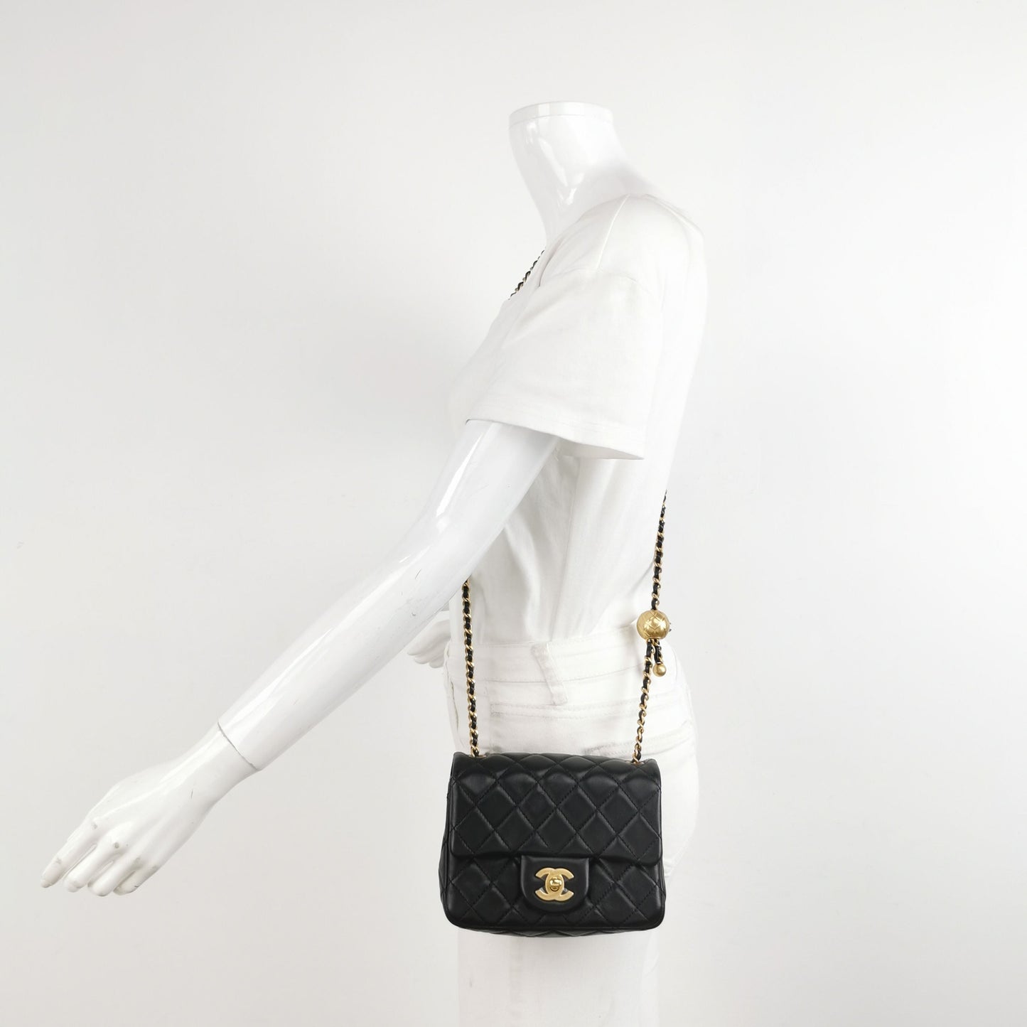 Chanel Classic Flap Seasonal Limited Edition Square Mini Lambskin Quilted Gold Ball Double C Chain Crossbody Bag 250512781189972