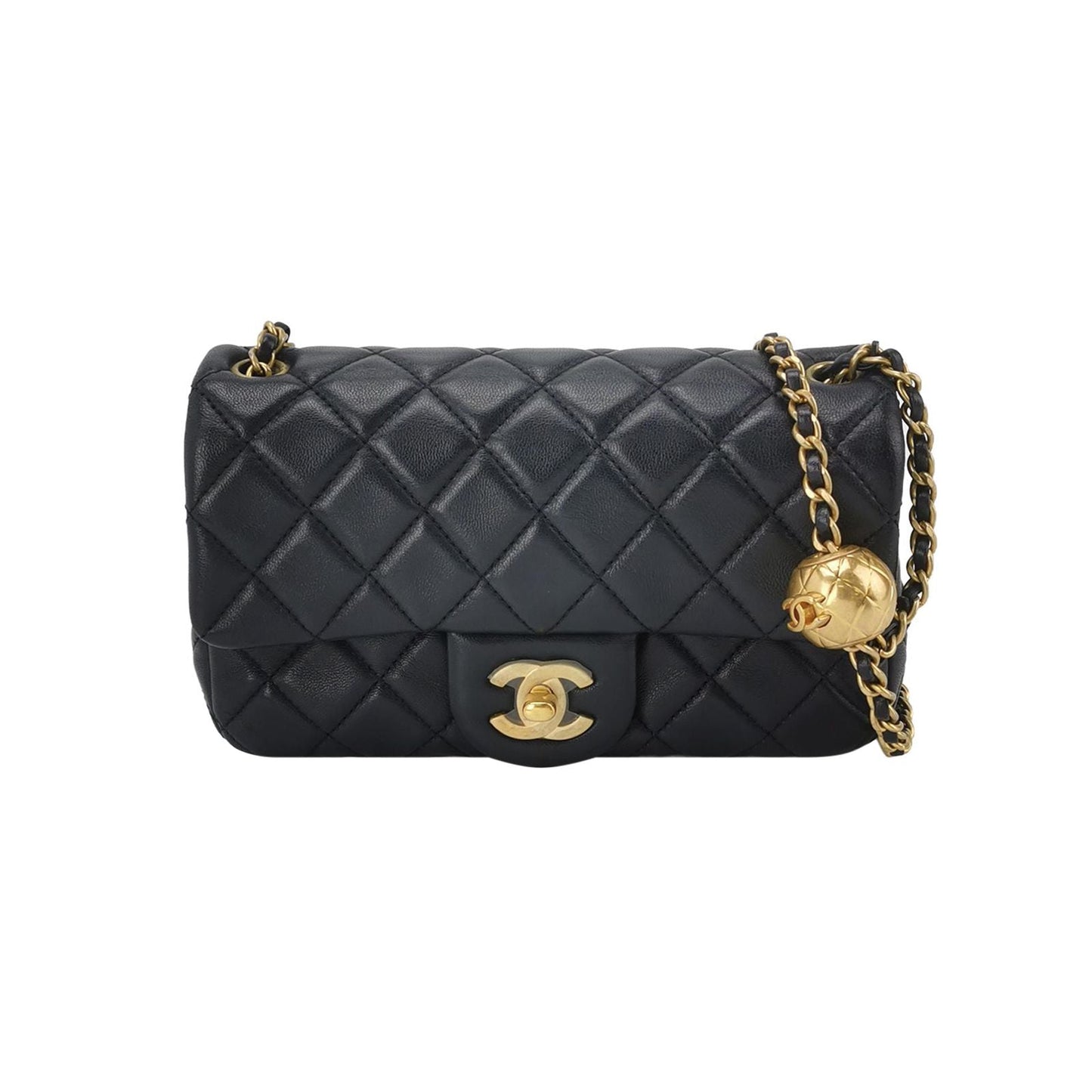 Chanel Classic Flap Seasonal Limited Edition Mini Lambskin Quilted Gold Ball Double C Chain Shoulder Bag 250529781212649