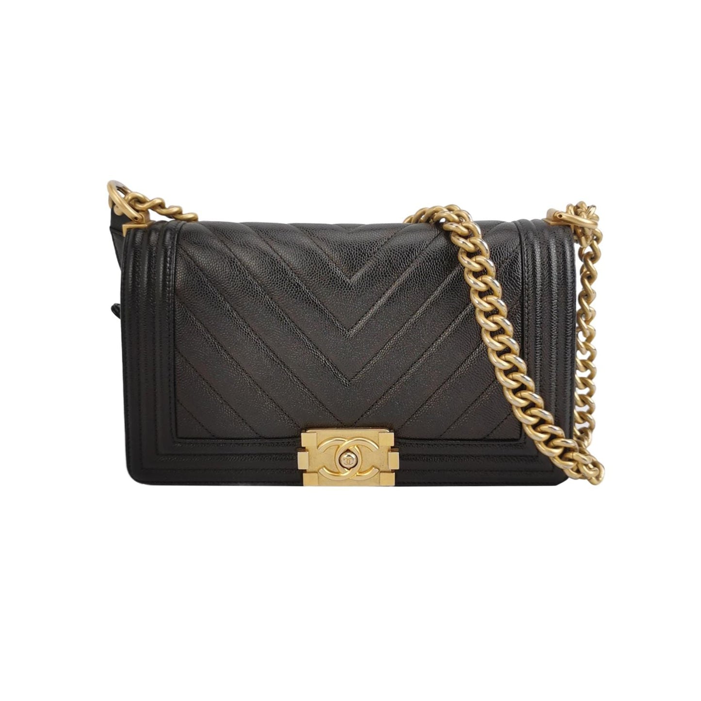 Chanel Leboy Seasonal Limited Edition Medium Calfskin Solid V Stitch Quilted Square Double C Lock Shoulder Bag 250529781213797