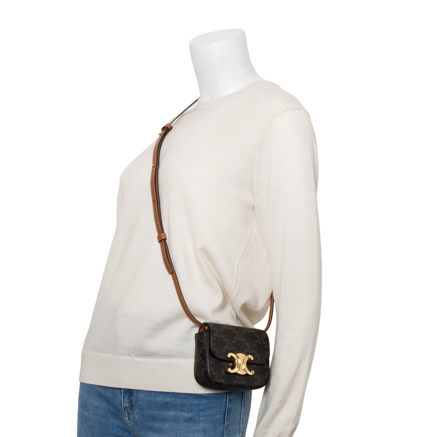 Celine 2022 Triomphe Canvas Calfskin Mini Claude