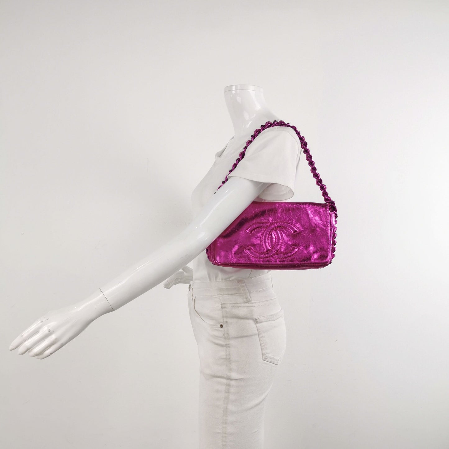 Chanel Calfskin Solid Double C Logo Shoulder Bag 250406781136449