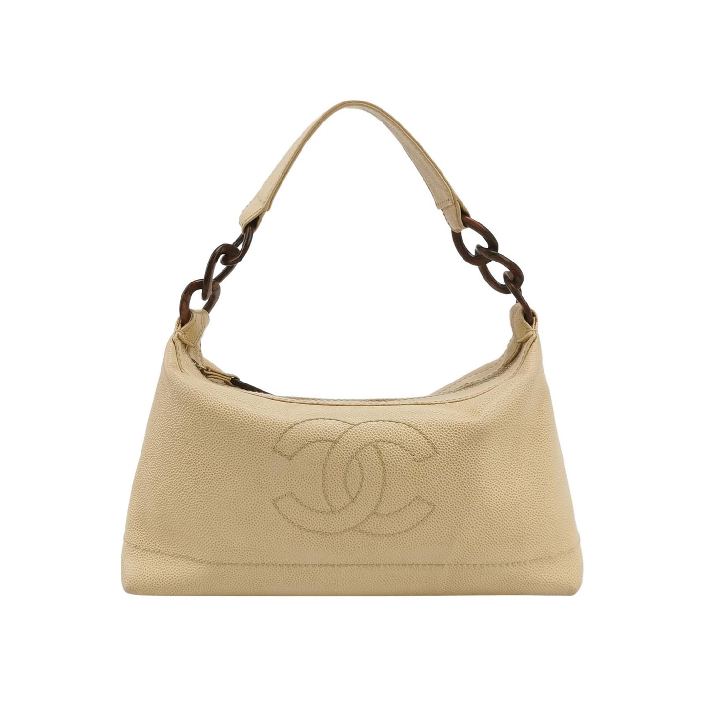 Chanel Calfskin Solid Double C Logo   Shoulder Bag 250308781095778