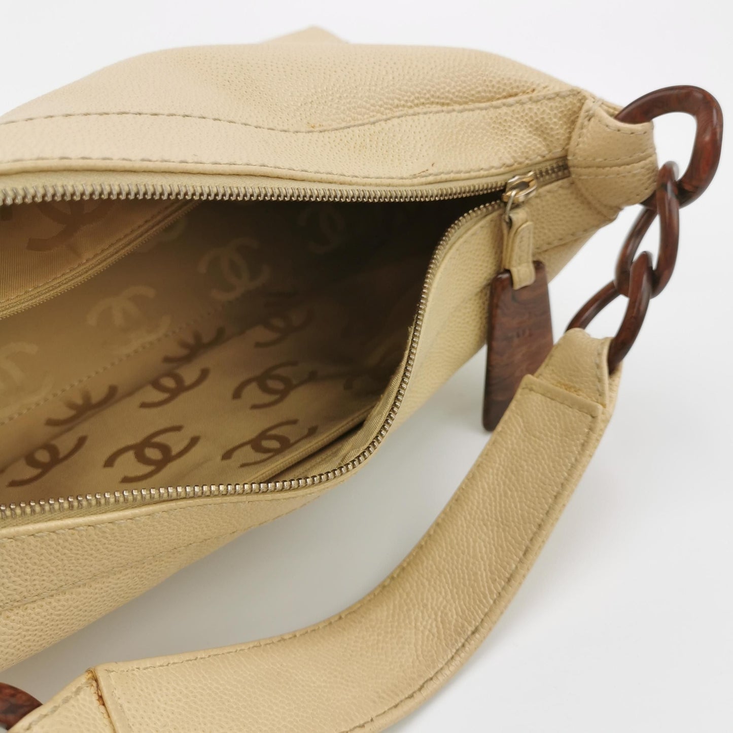 Chanel Calfskin Solid Double C Logo   Shoulder Bag 250308781095778
