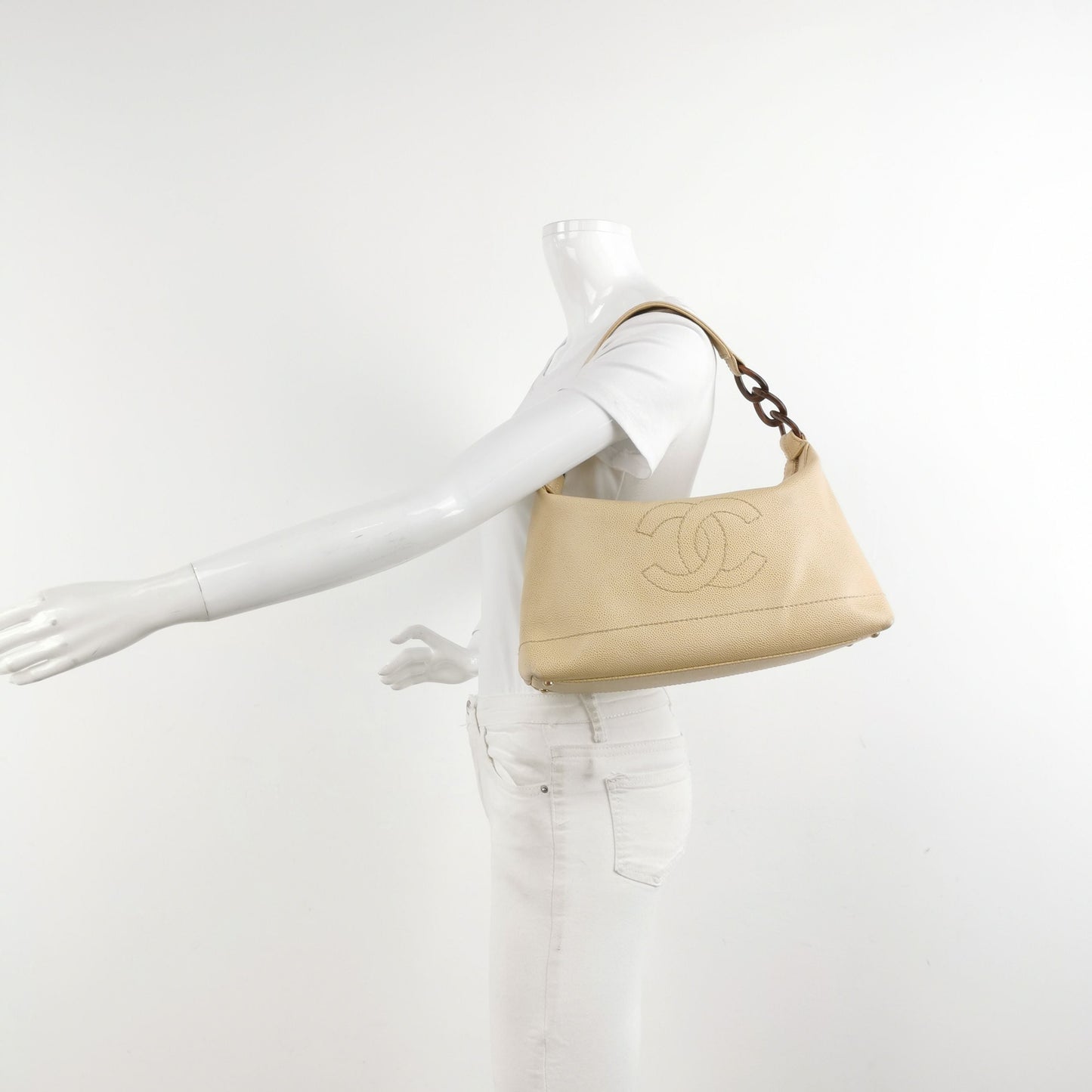 Chanel Calfskin Solid Double C Logo   Shoulder Bag 250308781095778