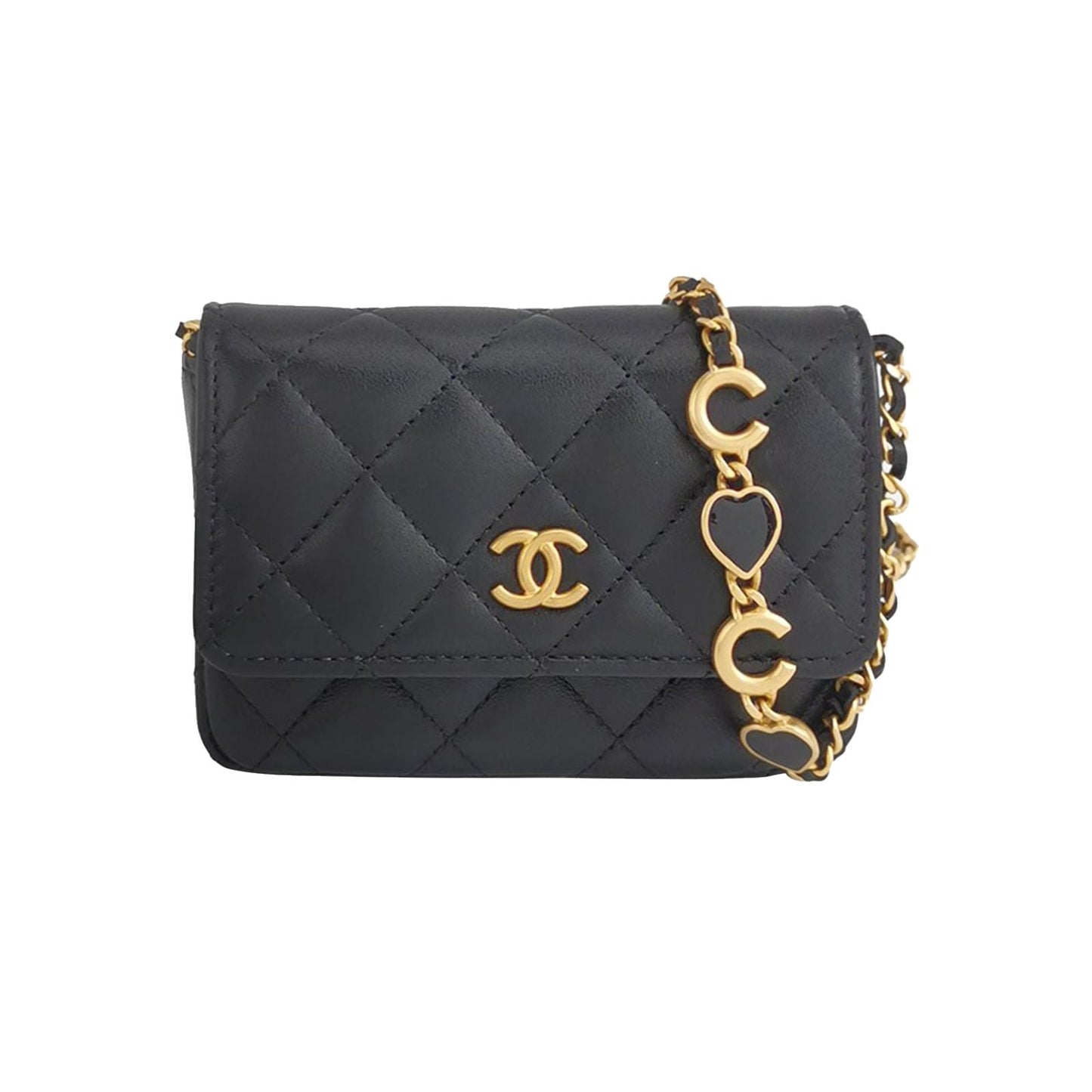Chanel 22K Lamb Skin Quilted Heart Chain Double C Logo Crossbody Shoulder Bag 250212781059947