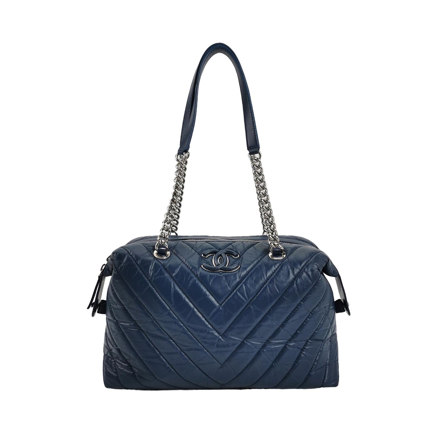 Chanel Quilted V-Pattern Double C Logo Zip Shoulder Bag 250208781054501