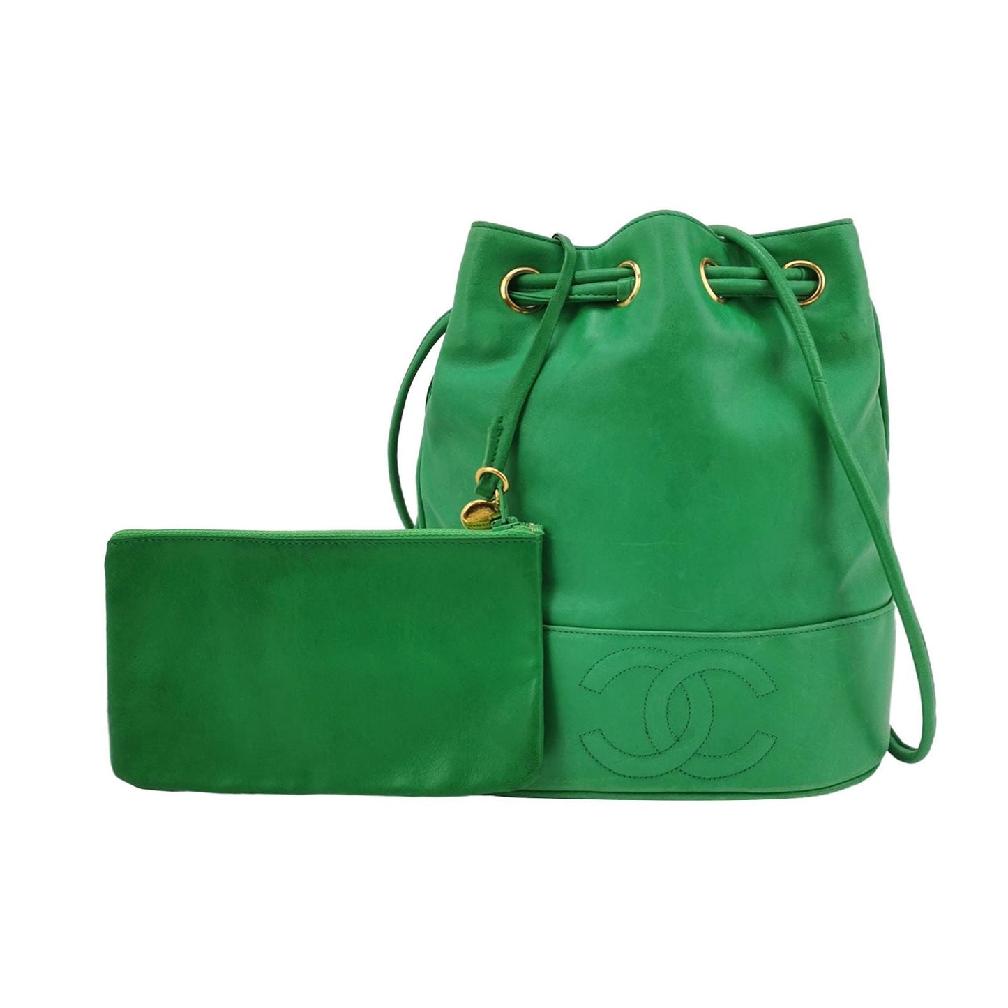 Chanel Calfskin Solid Double C Logo   Shoulder Bag 017852300260