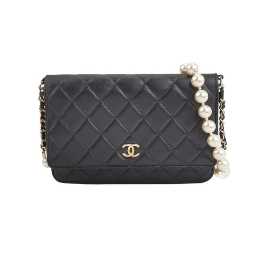 Chanel Lambskin Quilted Double C Logo Pearl Chain WOC Crossbody Shoulder Bag 250118781031642