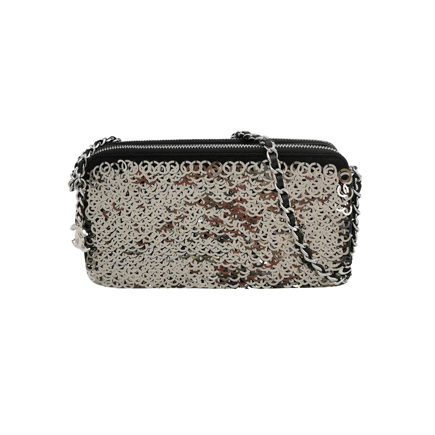 Chanel Lambskin Sequins Zip Double C Logo Crossbody Bag 017850500163