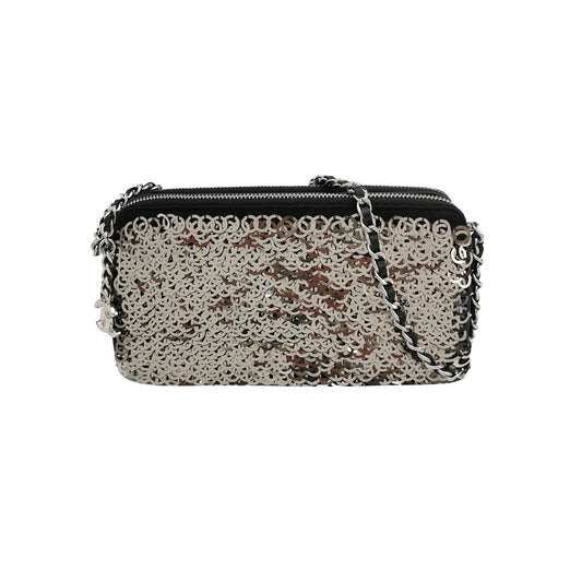 Chanel Lambskin Sequins Zip Double C Logo Crossbody Bag 017850500163