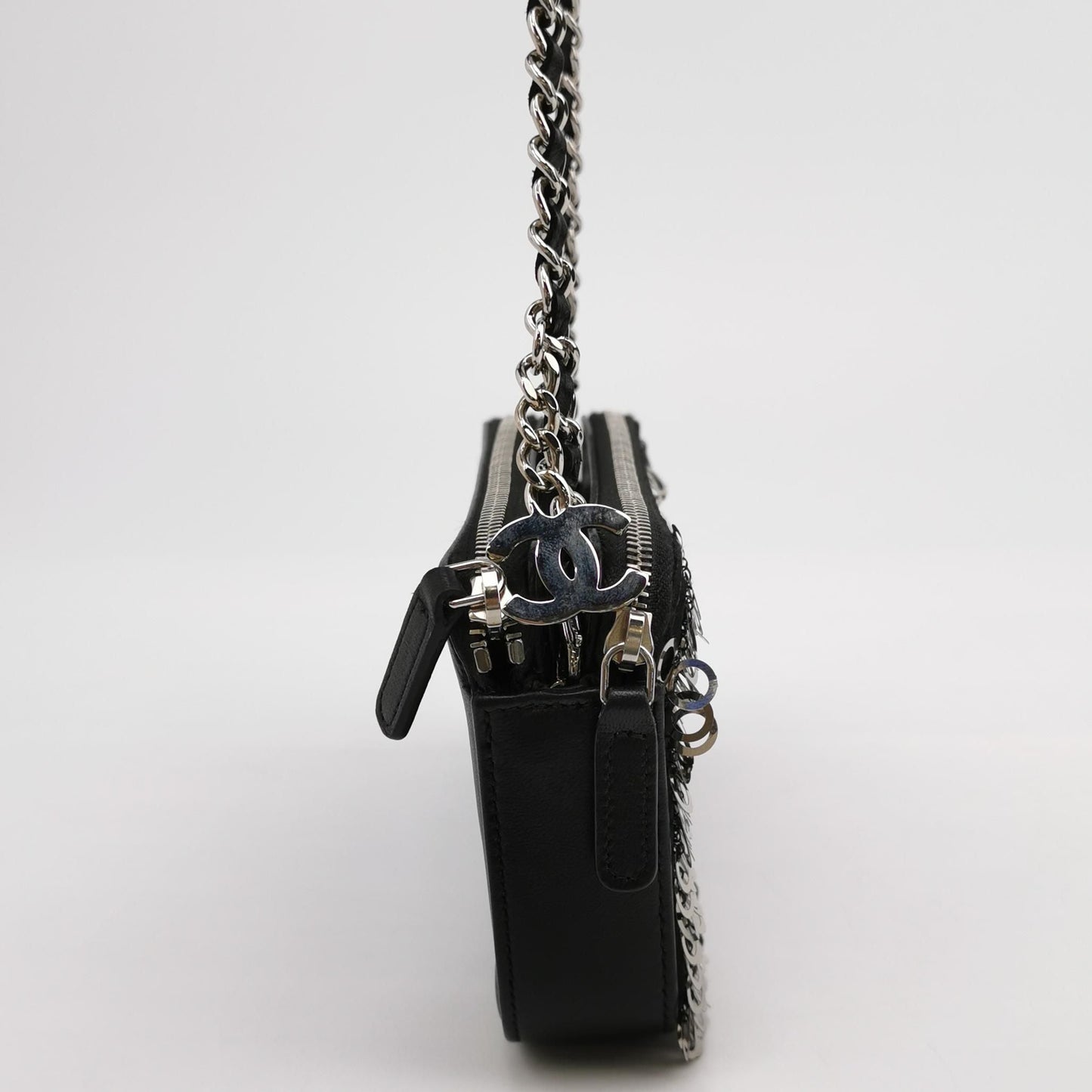 Chanel Lambskin Sequins Zip Double C Logo Crossbody Bag 017850500163